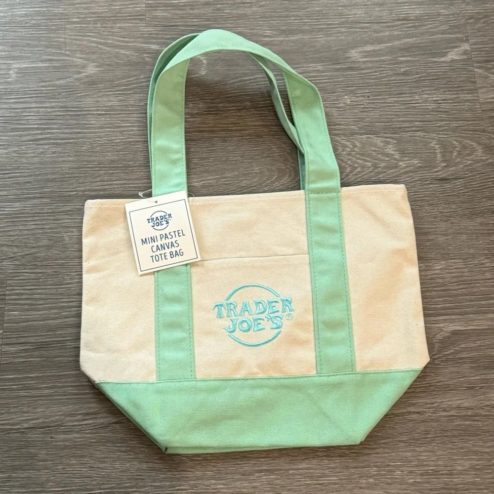 Trader Joe's Mini Canvas Tote Bag Pastel Green NWT